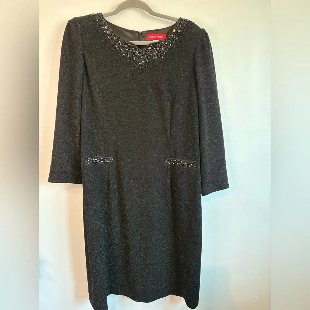 Pierre Cardin Black Long Sleeve Dress with Beaded Accents - Picture 5 of 6